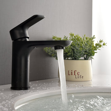 1.2 GPM Single Handle Single Hole Bathroom Faucet with Water Supply Hose and Built in Aerator in Matte Black Low