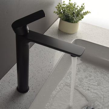 1.2 GPM Single Handle Single Hole Bathroom Faucet with Water Supply Hose and Built in Aerator in Matte Black Tall