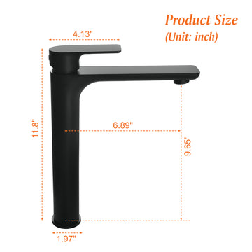 1.2 GPM Single Handle Single Hole Bathroom Faucet with Water Supply Hose and Built in Aerator in Matte Black Tall