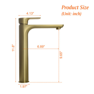 1.2 GPM Single Handle Single Hole Bathroom Faucet with Water Supply Hose and Built in Aerator in Brushed Gold Tall
