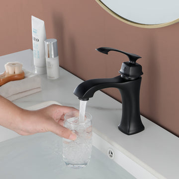 1.2 GPM Single Handle Single Hole Bathroom Faucet with Water Supply Hose and Mounting Hardware in Matte Black