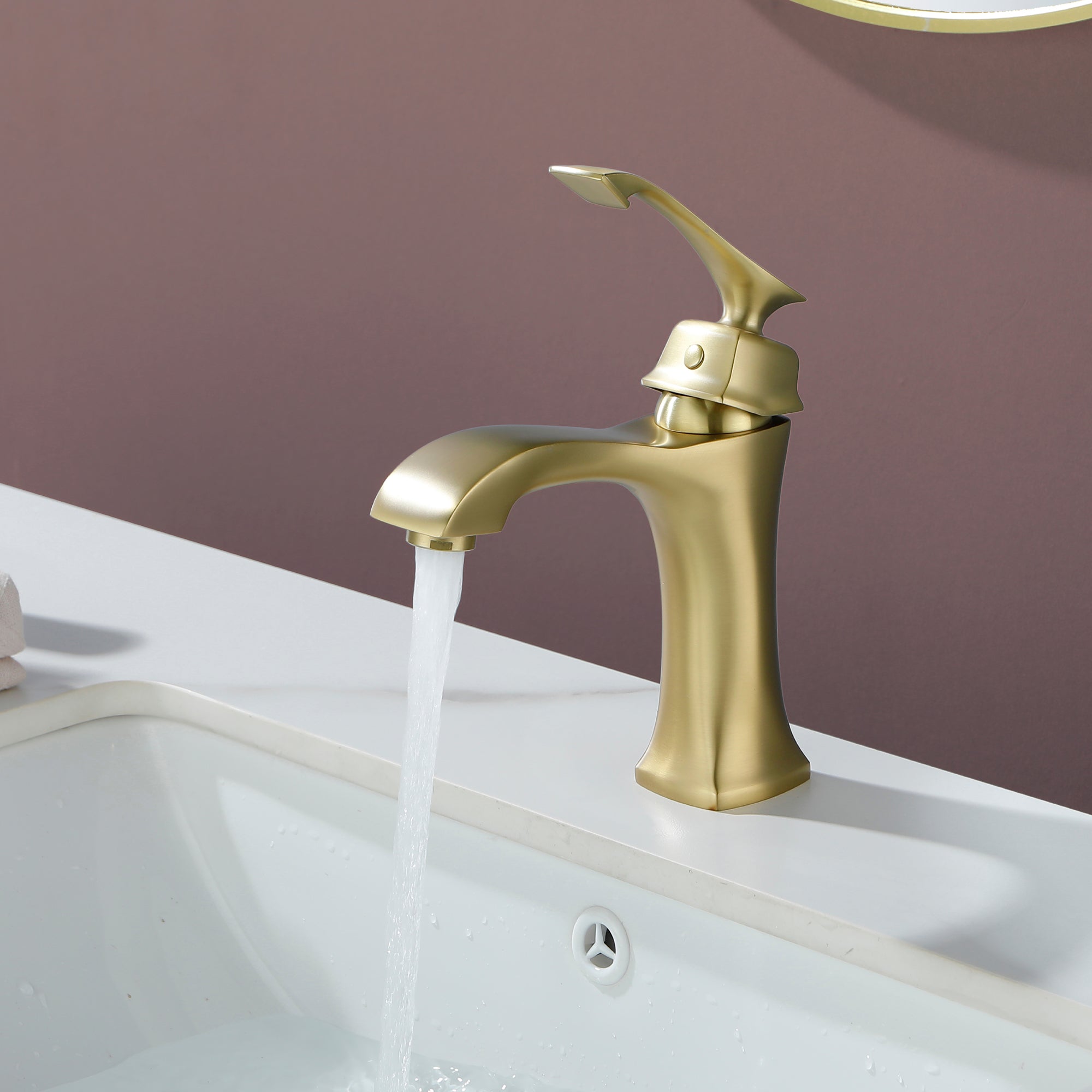 1.2 GPM Single Handle Single Hole Bathroom Faucet with Water Supply Hose and Mounting Hardware in Brushed Gold