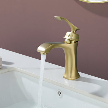 1.2 GPM Single Handle Single Hole Bathroom Faucet with Water Supply Hose and Mounting Hardware in Brushed Gold