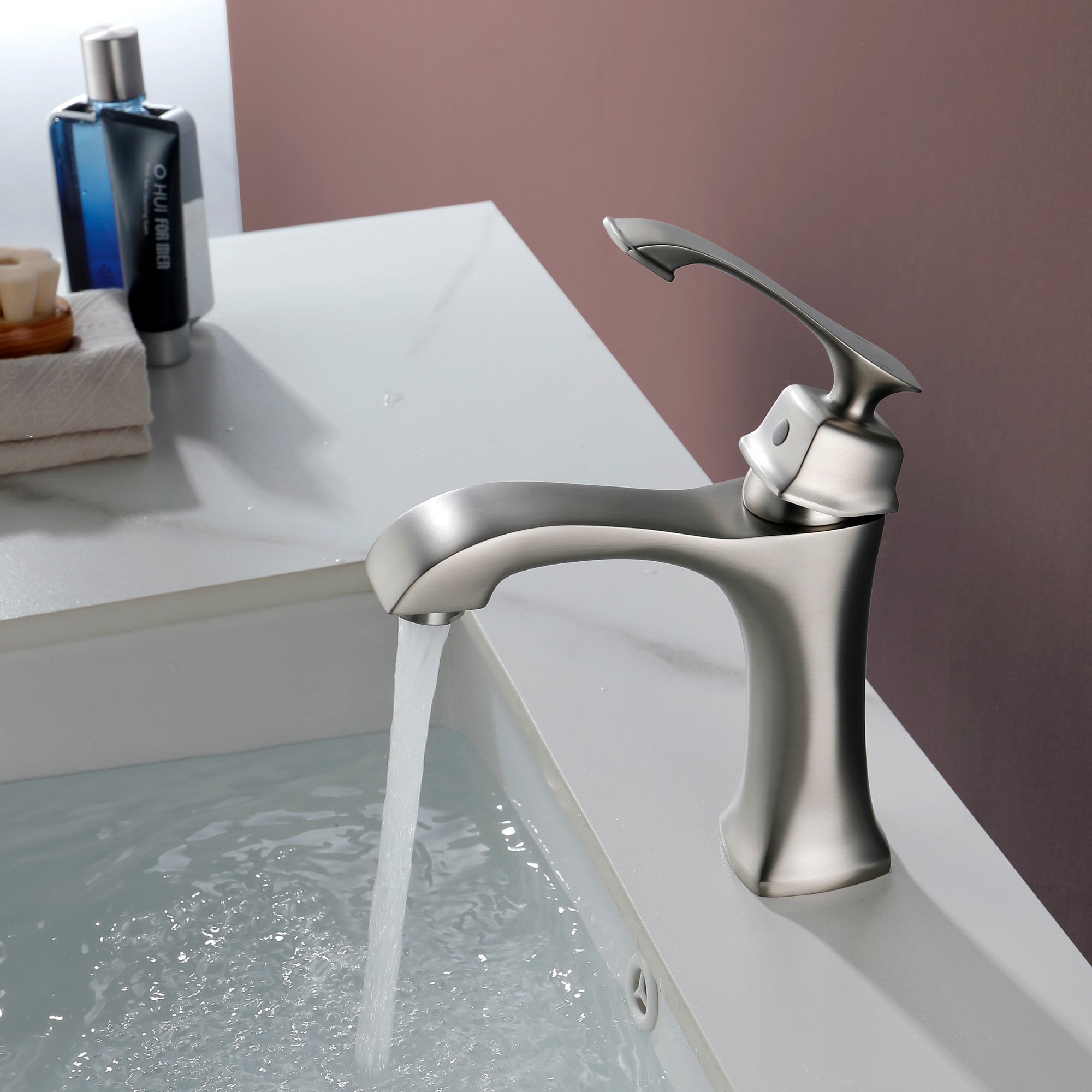 1.2 GPM Single Handle Single Hole Bathroom Faucet with Water Supply Hose and Mounting Hardware in Brushed Nickel