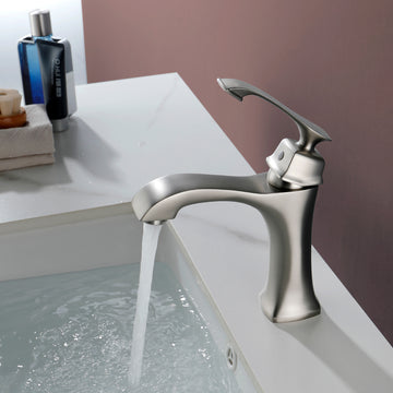 1.2 GPM Single Handle Single Hole Bathroom Faucet with Water Supply Hose and Mounting Hardware in Brushed Nickel