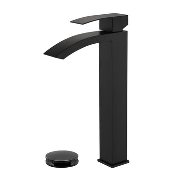 Black Faucet SUS304 Waterfall Spout cUPC Cartridge 60cm Supply Line Pop Up Drain