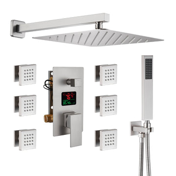 Brushed-Nickel-Wall-Mount-Thermostatic-Rain-Shower-System-with-Handheld-Shower-Shower-System-with-Side-Body-Jets-and-Digital-Display