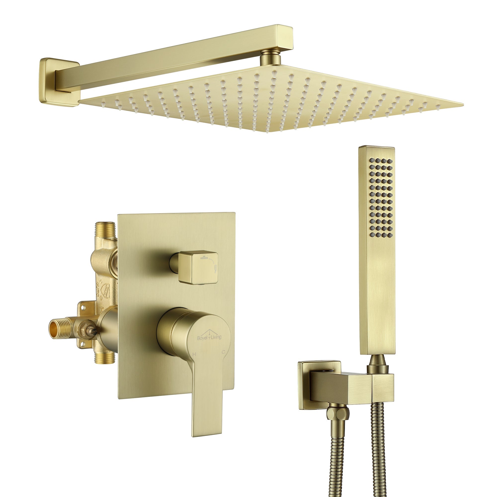 Boyel Living 1-Spray Patterns with 2.5 GPM 12 in. Wall Mount Dual Shower Heads with Pressure Balance Valve