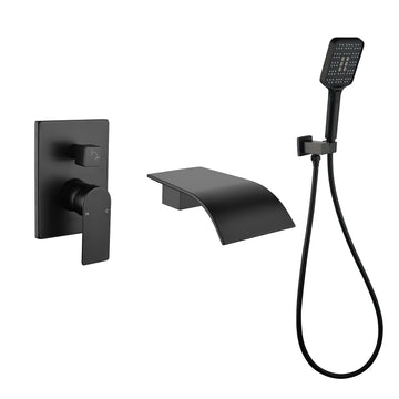 Wall Mount Single Handle 3 Spray Tub and Shower Faucet with Handheld Shower Head in Matte Black Valve Included