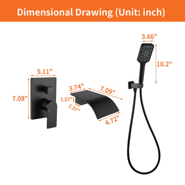 Wall Mount Single Handle 3 Spray Tub and Shower Faucet with Handheld Shower Head in Matte Black Valve Included