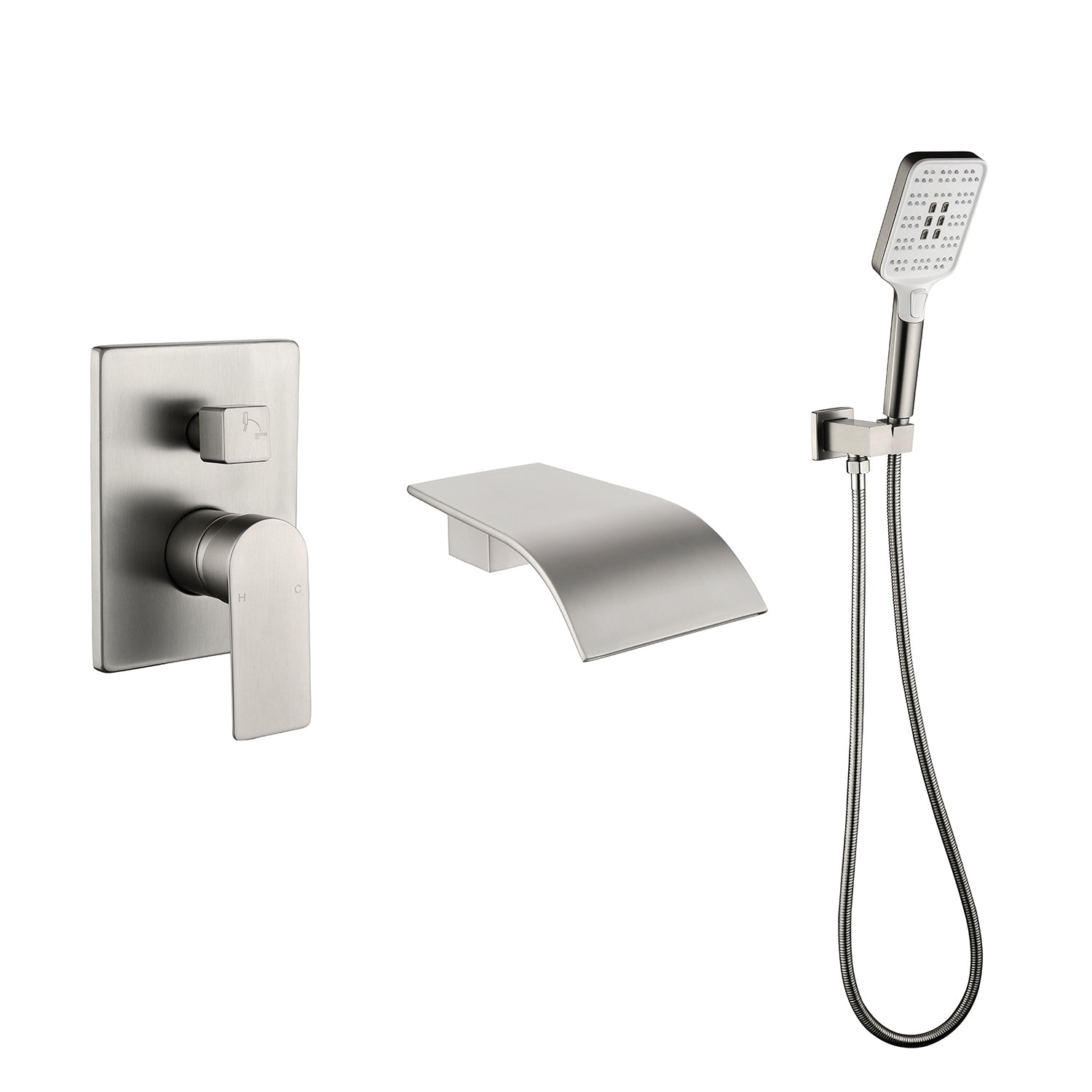 Wall Mount Single Handle 3 Spray Tub and Shower Faucet with Handheld Shower Head in Brushed Nickel Valve Included