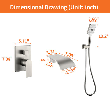 Wall Mount Single Handle 3 Spray Tub and Shower Faucet with Handheld Shower Head in Brushed Nickel Valve Included
