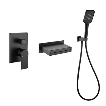 Black Bathtub Faucet 2-Function Brass Pressure Balance Valve 3-Function Hand Shower 1.5m PVC Hose