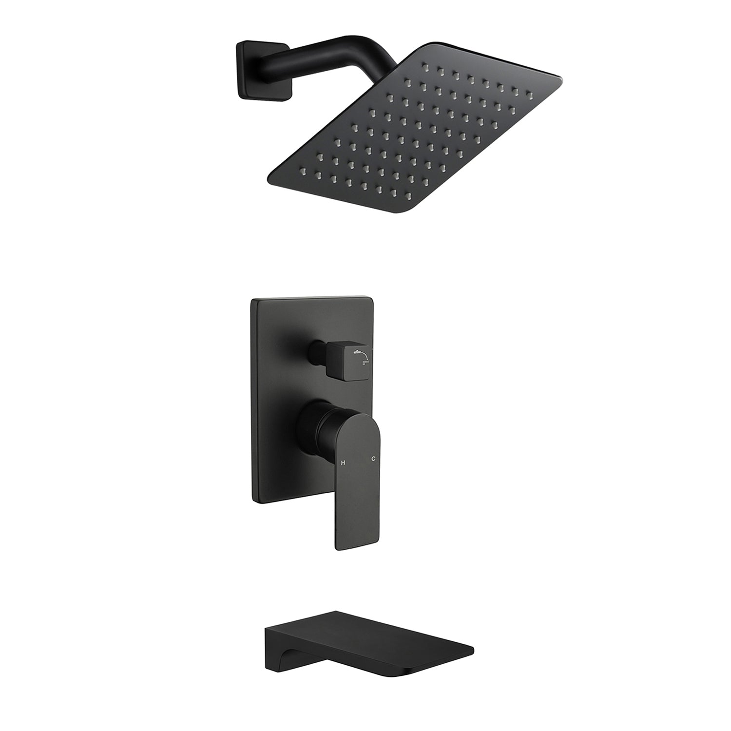 Black Shower Set 2-Function Brass Pressure Balance Valve cUPC 8 Inch SUS304 Top Spray Waterfall Spout Dual Water Outlet