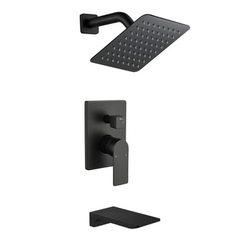 Black Shower Set 2-Function Brass Pressure Balance Valve cUPC 8 Inch SUS304 Top Spray Waterfall Spout Dual Water Outlet