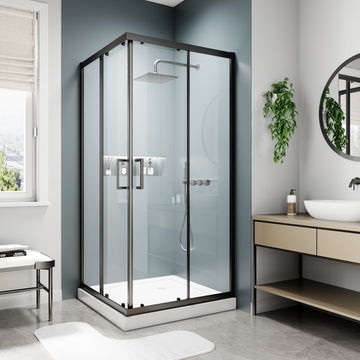 36Wx71H Framed Hinged Shower Door 6mm Clear Tempered Glass 304 Stainless Steel Handle Matte Black Easy Clean