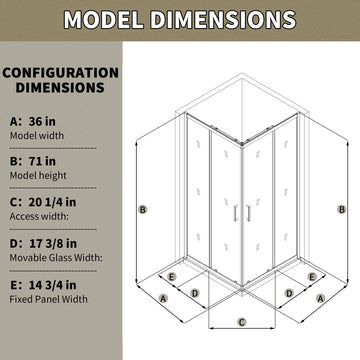 36Wx71H Framed Hinged Shower Door 6mm Clear Tempered Glass 304 Stainless Steel Handle Matte Black Easy Clean