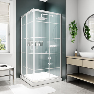 36Wx71H Framed Hinged Shower Door 6mm Clear Tempered Glass 304 Stainless Steel Handle White Easy Clean