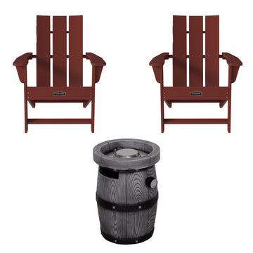 3-Piece HDPE Adirondack Chair Outdoor Meeting Set with 14-inch Round Fire Pit,10000 BTU, Suitable for the garden or balcony