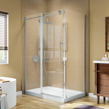 48Wx72H Frameless Single Sliding Shower Door Enclosure Aluminum and 38 inch Tempered Glass Brushed Nickel Smooth Roller System SGCC ANSI Certified