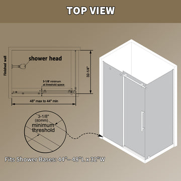 48Wx72H Frameless Single Sliding Shower Door Aluminum and 38 inch Tempered Glass Matte Black Roller System SGCC ANSI Certified