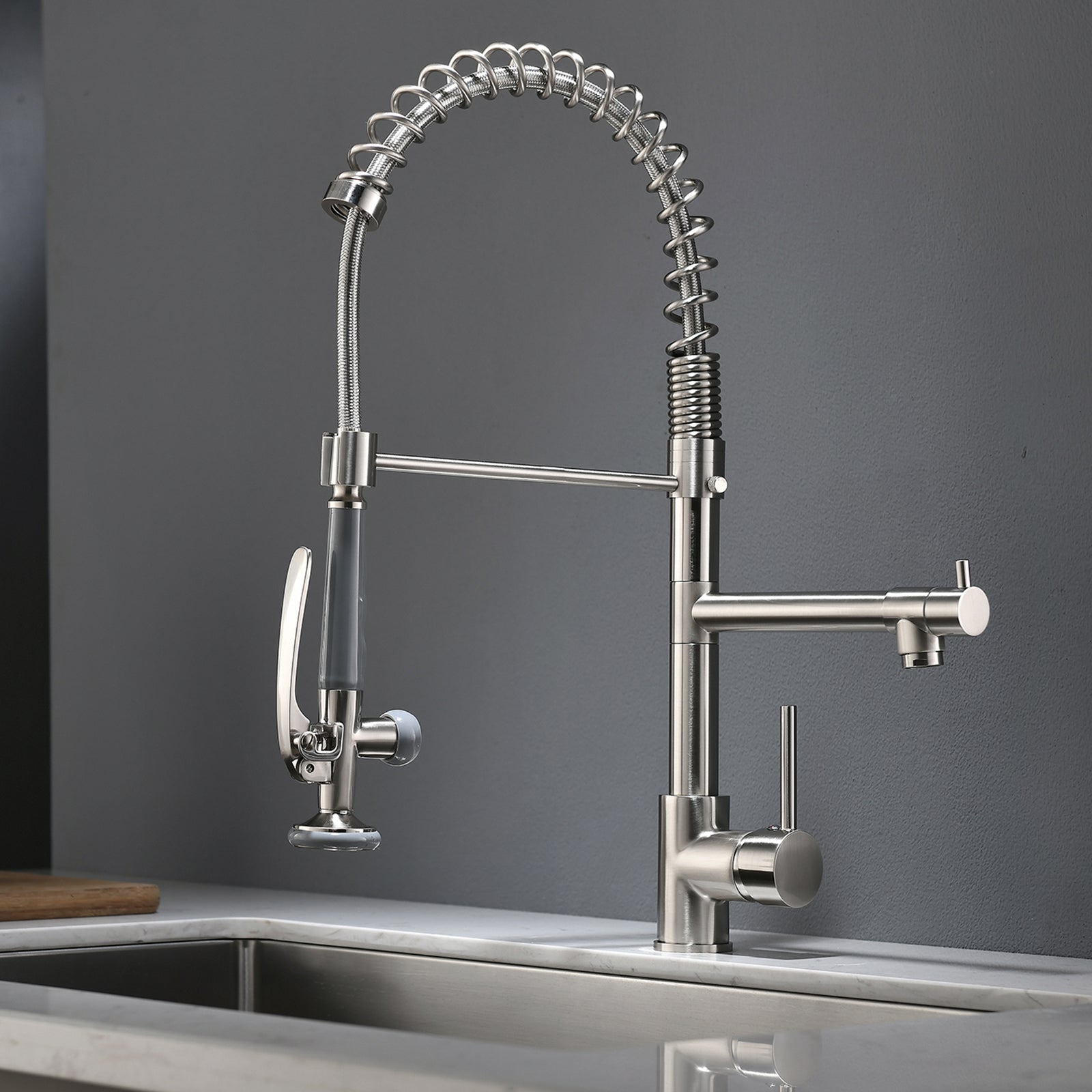 Contemporary Single Handle Gooseneck Pull Down Sprayer Kitchen Faucet Brushed Nickel