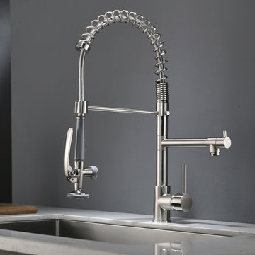 Contemporary Single Handle Gooseneck Pull Down Sprayer Kitchen Faucet Brushed Nickel