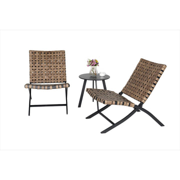 3-Piece Steel & Wicker Bistro Set ¨C Foldable Adirondack-Style Chairs (300 lbs Capacity) & Side Table, Weather-Resistant Patio Furniture