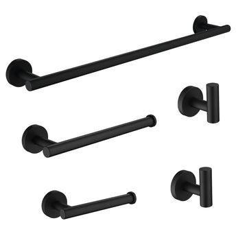 5 Piece Bath Hardware Set with Towel Hooks Towel Bar Toilet Paper Holder and Hand Towel Holder in Matte Black
