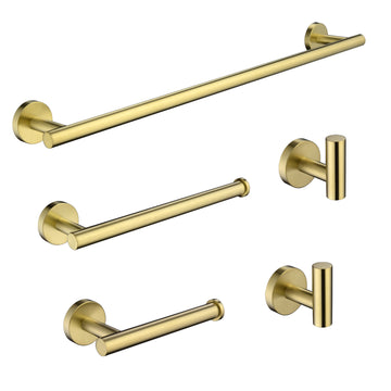 5 Piece Bath Hardware Set with Towel Hooks Towel Bar Toilet Paper Holder and Hand Towel Holder in Brushed Gold