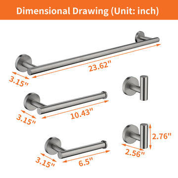 5 Piece Bath Hardware Set with Towel Hooks Towel Bar Toilet Paper Holder and Hand Towel Holder in Brushed Nickel