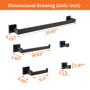 5 Piece Bath Hardware Set with Towel Hooks Towel Bar Toilet Paper Holder and Hand Towel Holder in Matte Black