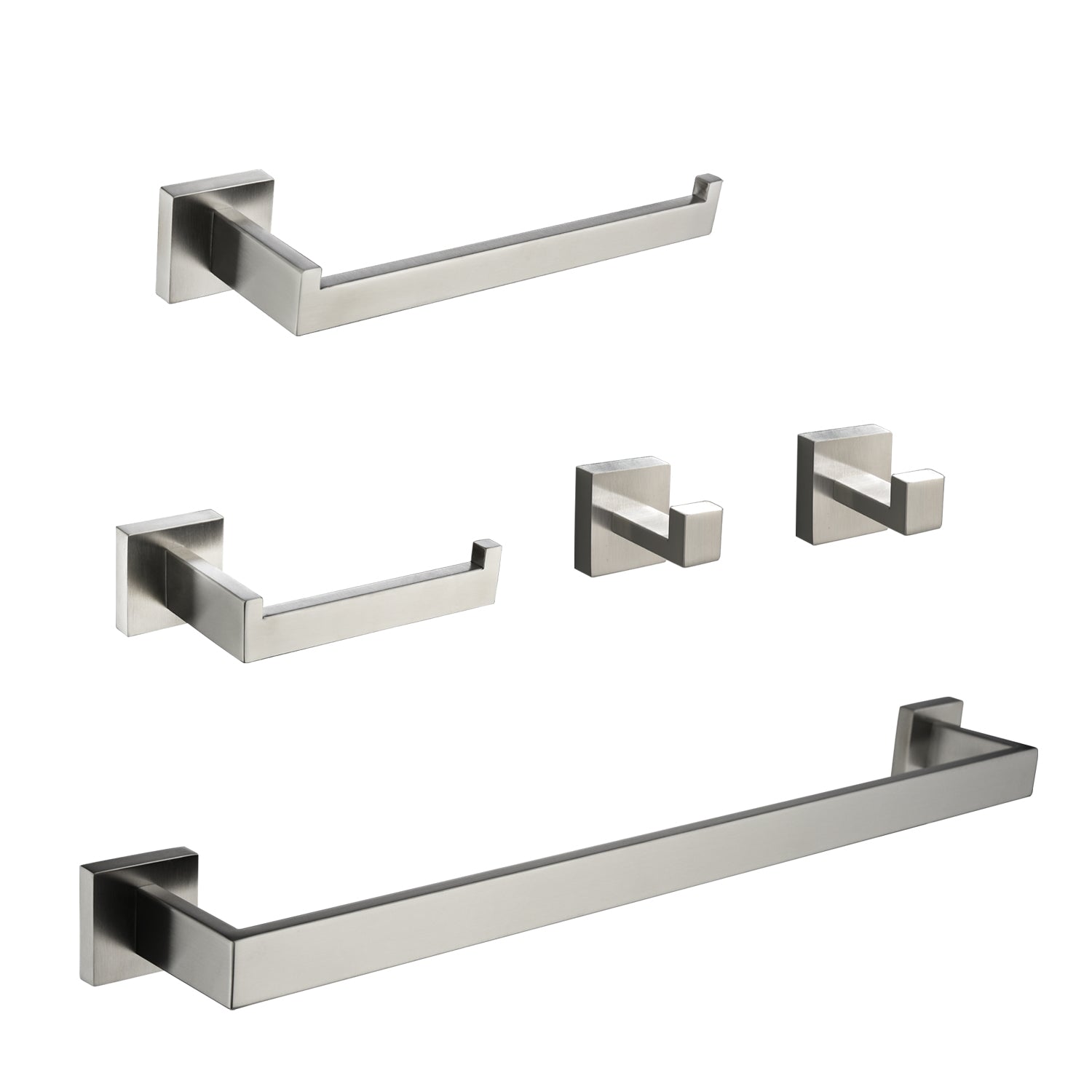 5 Piece Bath Hardware Set with Towel Hooks Towel Bar Toilet Paper Holder and Hand Towel Holder in Brushed Nickel