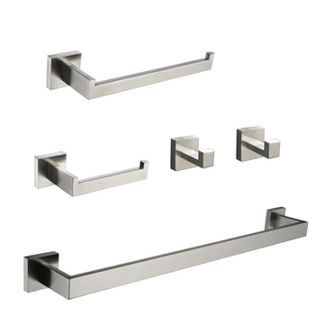 5 Piece Bath Hardware Set with Towel Hooks Towel Bar Toilet Paper Holder and Hand Towel Holder in Brushed Nickel