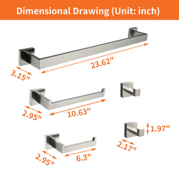 5 Piece Bath Hardware Set with Towel Hooks Towel Bar Toilet Paper Holder and Hand Towel Holder in Brushed Nickel
