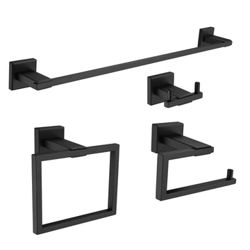4 Piece Bath Hardware Set with Towel Hook Towel Bar Toilet Paper Holder and Hand Towel Holder in Matte Black
