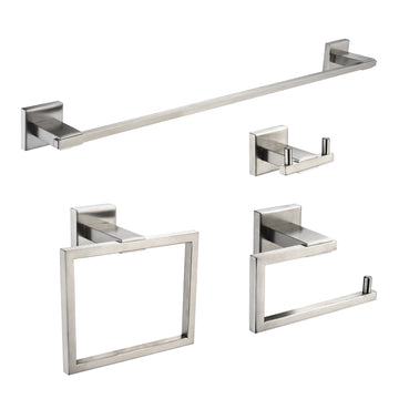 4 Piece Bath Hardware Set with Towel Hook Towel Bar Toilet Paper Holder and Hand Towel Holder in Brushed Nickel