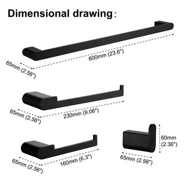 4 Piece Bath Hardware Set with Towel Hook Towel Bar Toilet Paper Holder and Hand Towel Holder in Matte Black