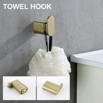 4 Piece Bath Accessory Set with Towel Bar Towel Robe Hook Toilet Roll Paper Holder and Hand Towel Holder in Brushed Gold