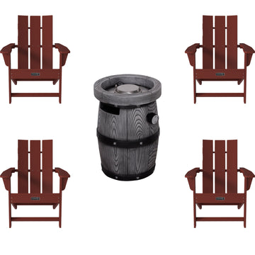 5-Piece HDPE Adirondack Chair Outdoor Meeting Set with 14-inch Round Fire Pit,10000 BTU, Suitable for the garden or balcony