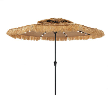9 Ft. Outdoor Double Top Solar Light Hawaiian Style Thatch Umbrella