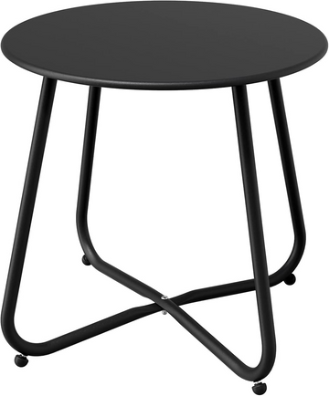 Round Metal Outdoor Side Table with Zinc-Coated Tabletop and Weather-Resistant Black Finish