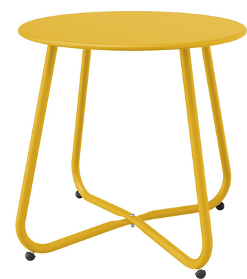 Round Metal Outdoor Side Table with Zinc-Coated Tabletop and Weather-Resistant Yellow Finish