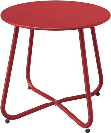Round Metal Outdoor Side Table with Zinc-Coated Tabletop and Weather-Resistant Red Finish