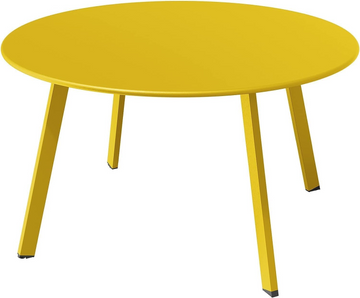 Round Metal Foldable Outdoor Side Table with Powder-Coated Steel Frame in Yellow ¨C Portable and Weather-Resistant