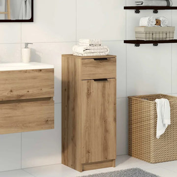 Artisan Brown Oak Bathroom Storage Cabinet with Drawer and Shelf