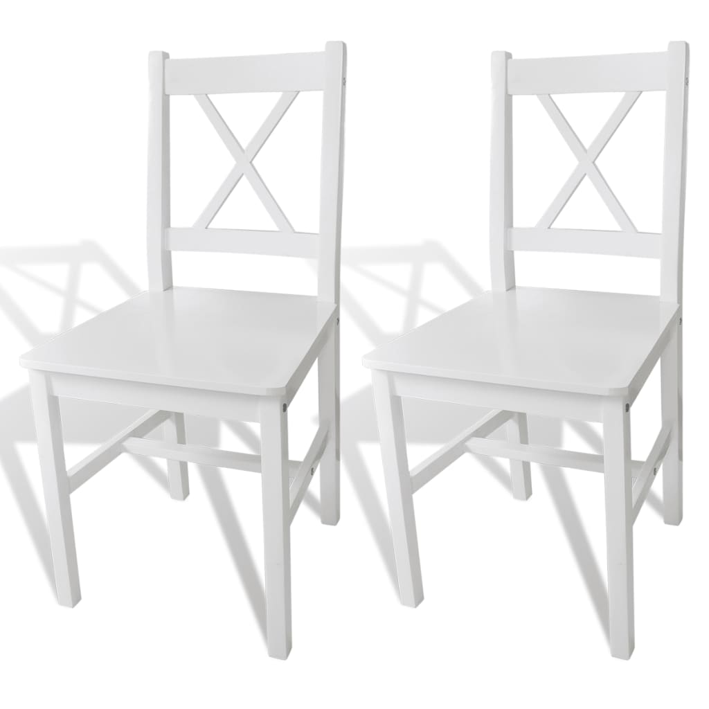 White Solid Pine Wood Dining Chair Set of 2 for Indoor Dining