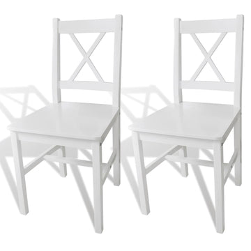 White Solid Pine Wood Dining Chair Set of 2 for Indoor Dining