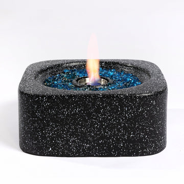 Tabletop Fire Pit, Concrete & Stainless Steel Portable Fire Pit with Decorative Glass Beads, Bioethanol or Gel Fuel, 3000 BTU, Perfect for Outdoor Patio, Garden, or Camping