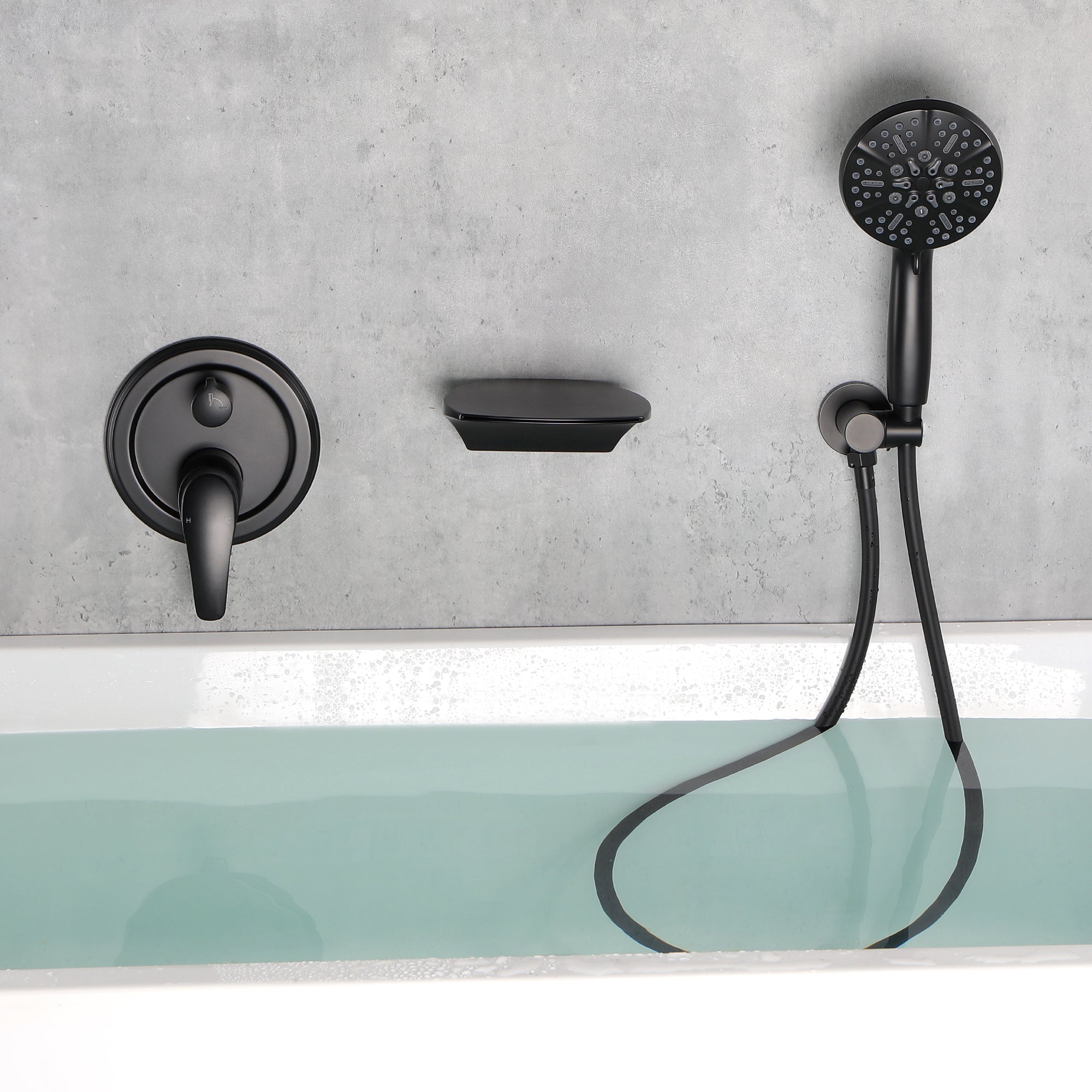 Wall Mount Single Handle 7 Spray Tub and Shower Faucet with Handheld Shower Head in Matte Black Valve Included